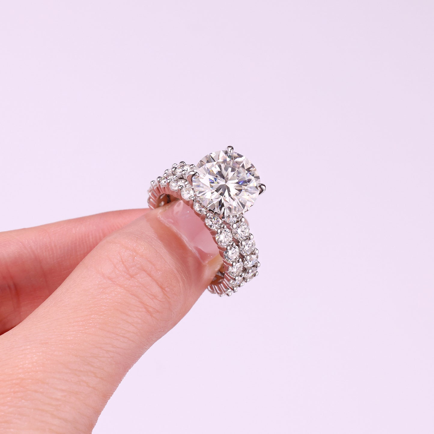 Time Vow - A Wedding Ring Set With Top-quality 5-carat Moissanite S925 Silver And Platinum-plated Diamond. The Ring Can Be Inspected With A Diamond Pen
