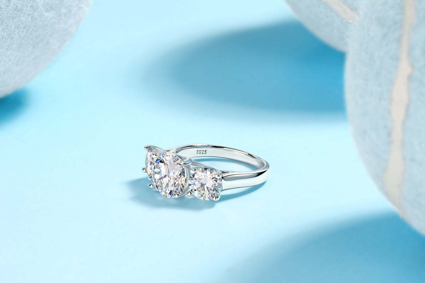 Three Lives of Fortune – 3ct Moissanite Wedding Ring (S925 Silver, Platinum Plated)