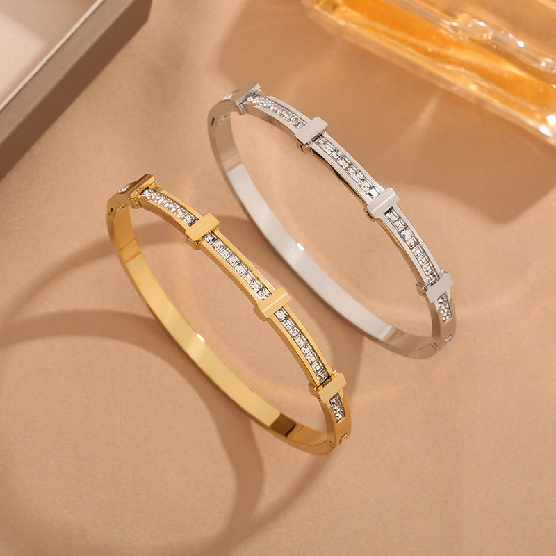 Double Layer Rhinestone Open Bracelet for Women