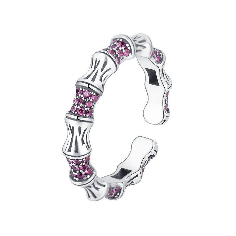 925 Silver Bamboo Knot Diamond Opening Ring For Women's High Level Luxury