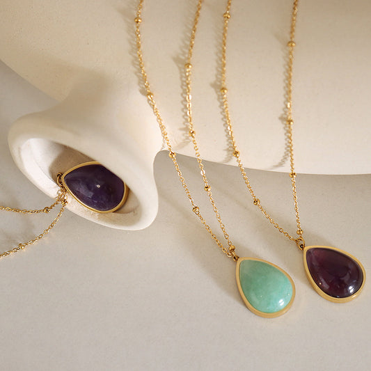 Natural Raw Gemstone Oval Pendant Necklace