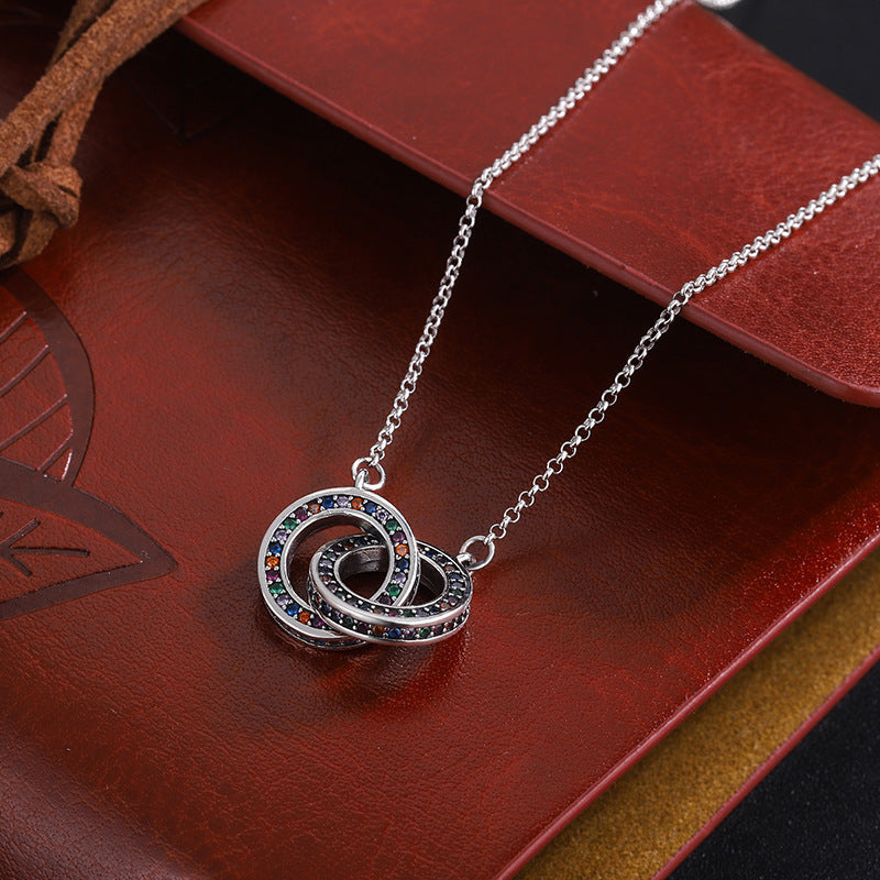 S925 Sterling Silver Double Ring Clavicle Necklace for Women