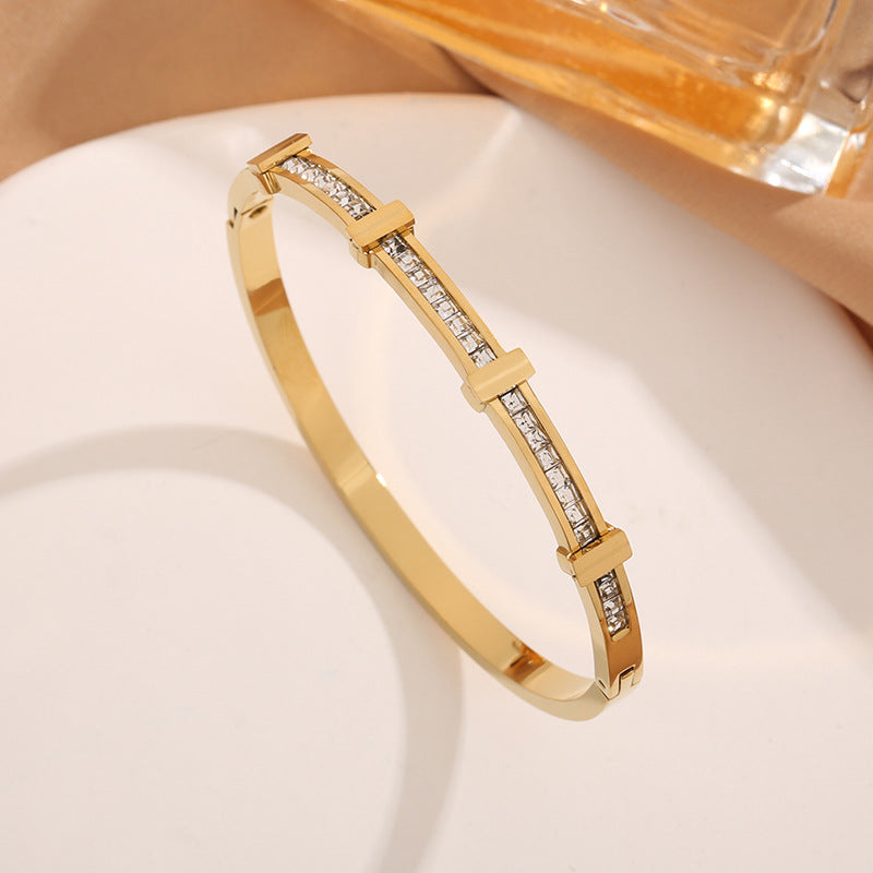Double Layer Rhinestone Open Bracelet for Women