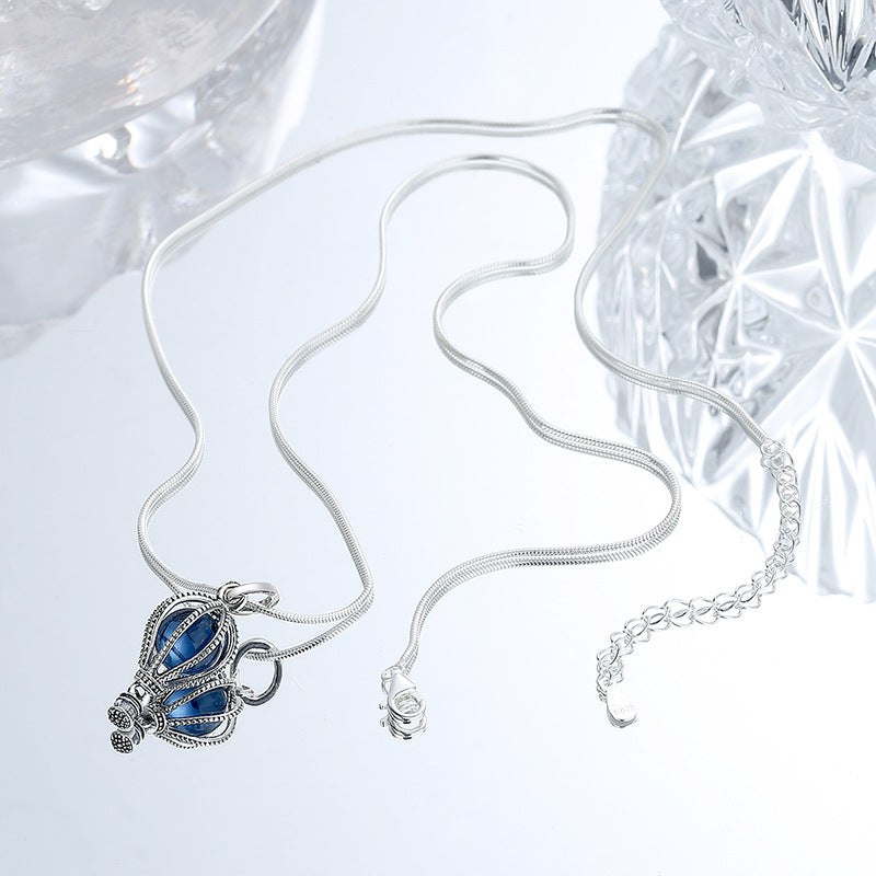 S925 Sterling Silver Sea Blue Hot Air Balloon Necklace