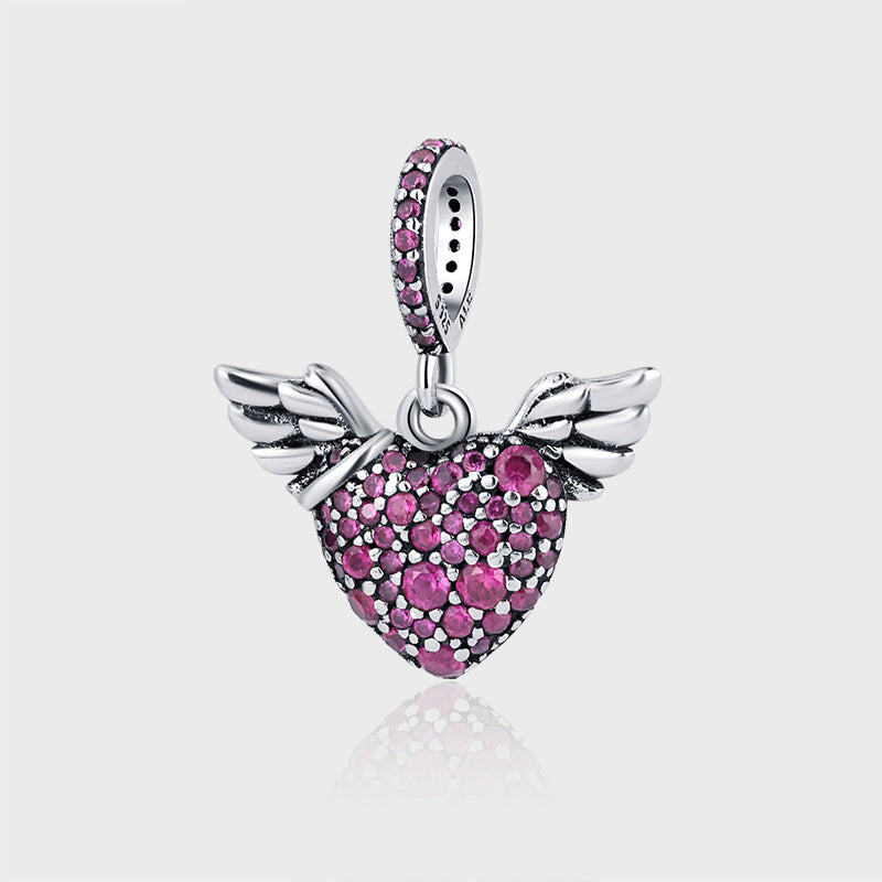 S925 Sterling Silver Inlaid Love Pendant Female Love Wing Female