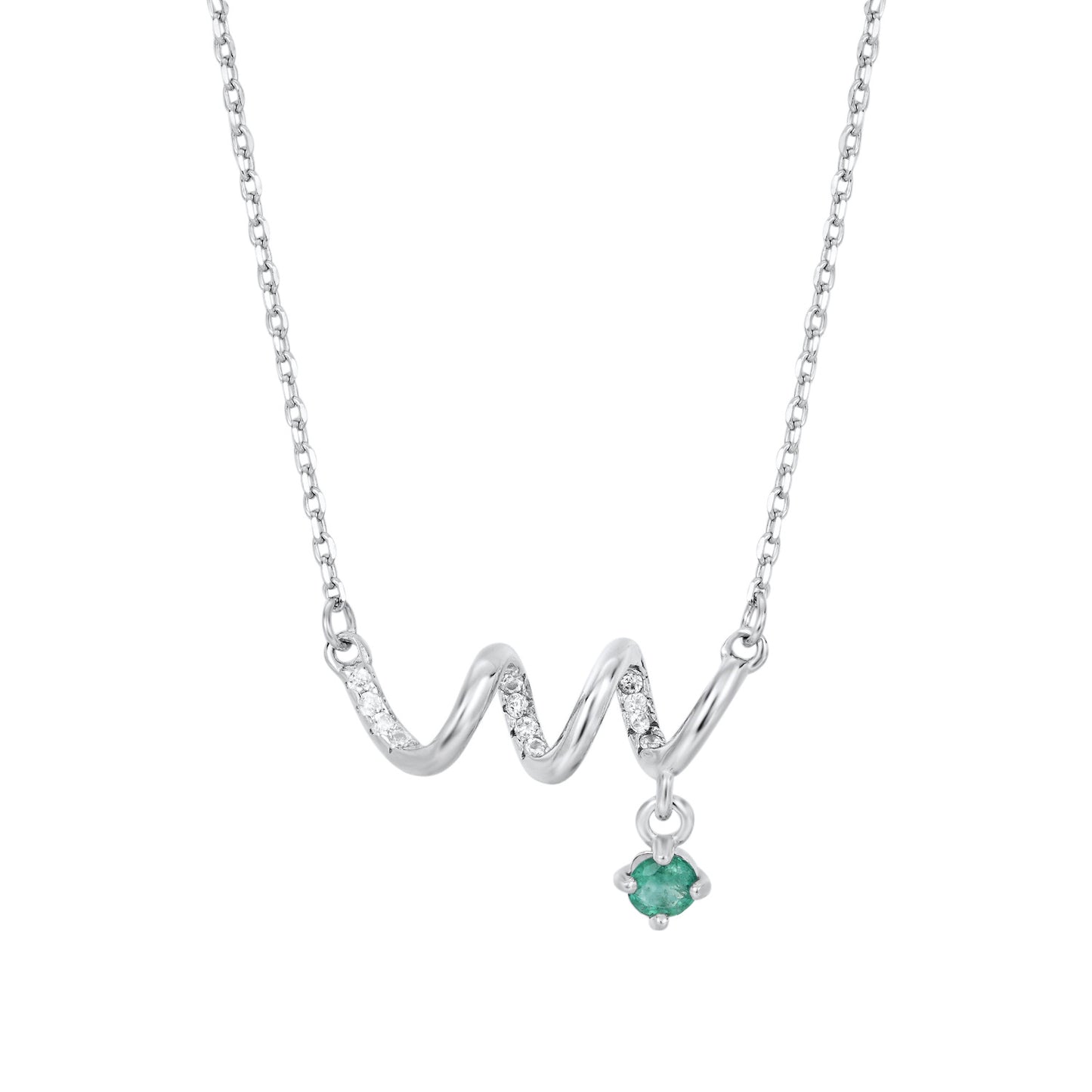 S925 Silver Emerald ECG Pendant Necklace for Women