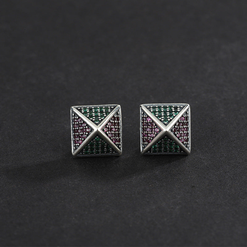 S925 Sterling Silver Pyramid Zircon Stud Earrings