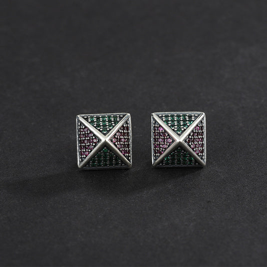 S925 Sterling Silver Pyramid Zircon Stud Earrings