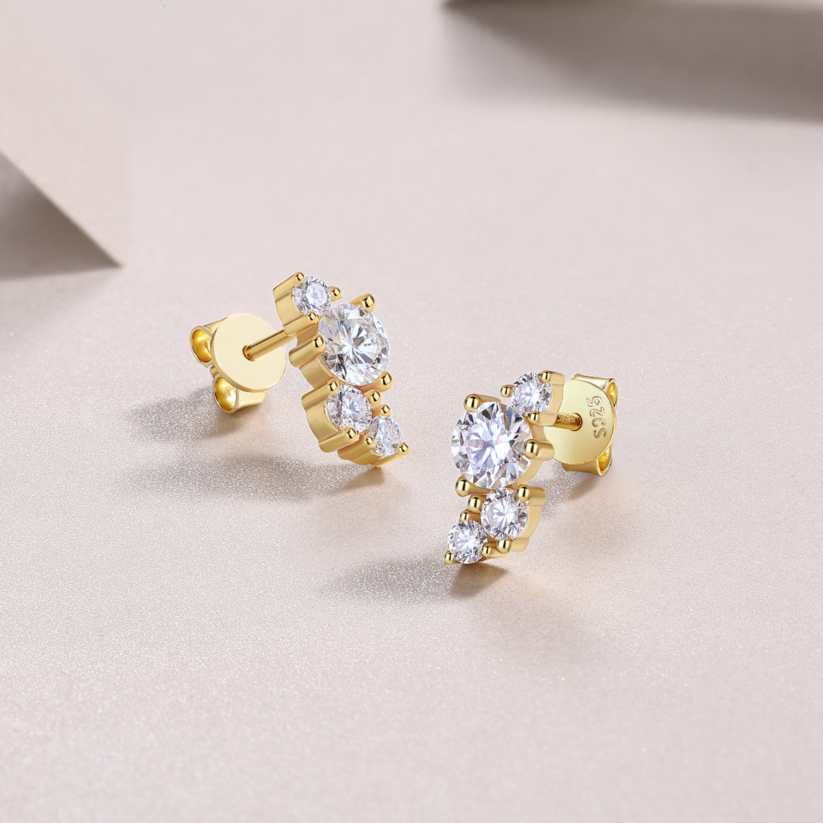 Luxury Four-Stone Moissanite Stud Earrings – S925 Gold Plated