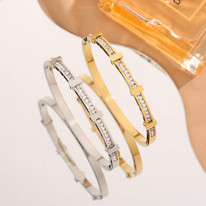 Double Layer Rhinestone Open Bracelet for Women