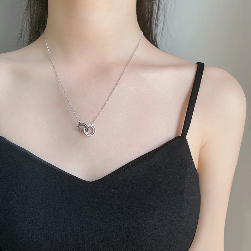 S925 Sterling Silver Double Ring Clavicle Necklace for Women