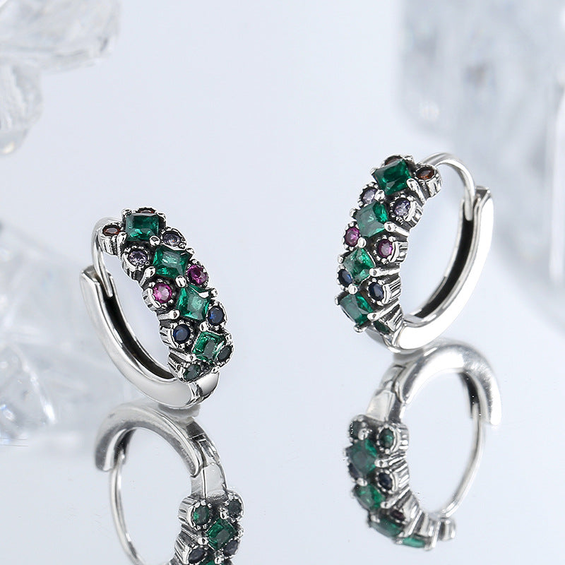S925 Sterling Silver Green Zircon Stud Earrings