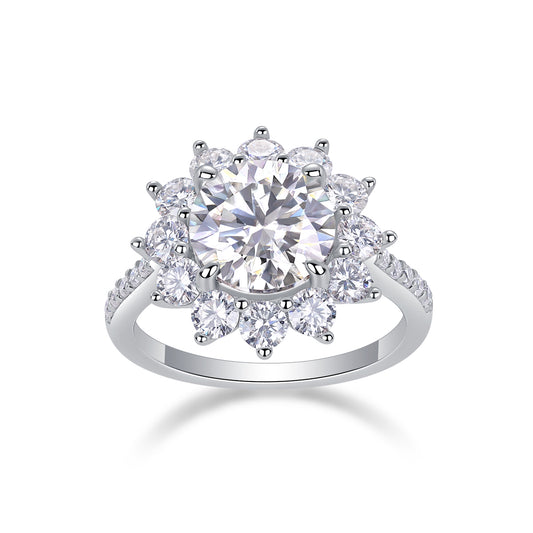 Luxury 3CT Moissanite Sunflower Ring – S925 Silver