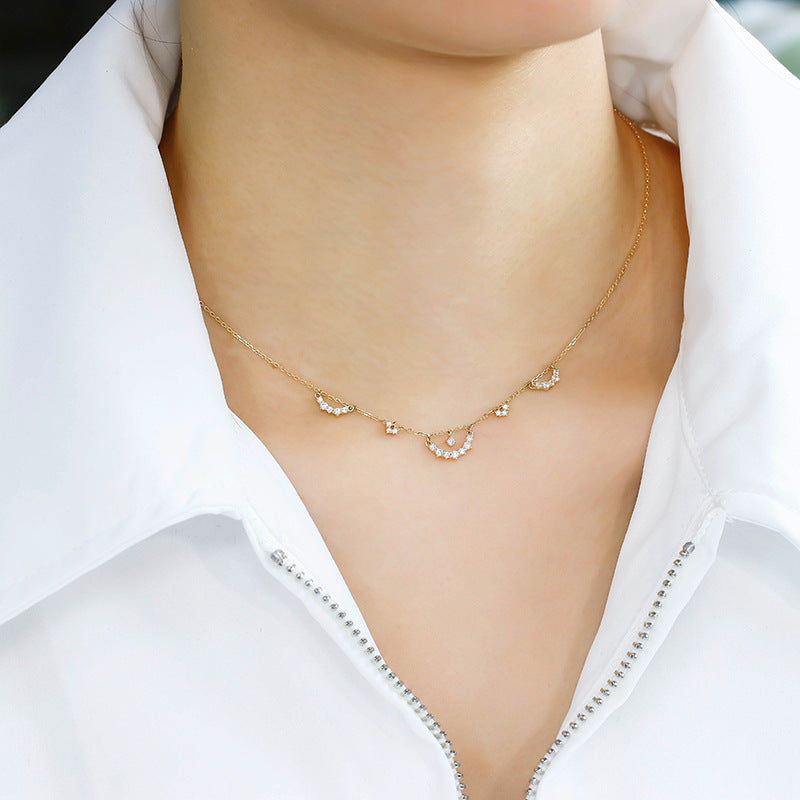 S925 Silver Plated 14k Gold Zircon Hollow Necklace