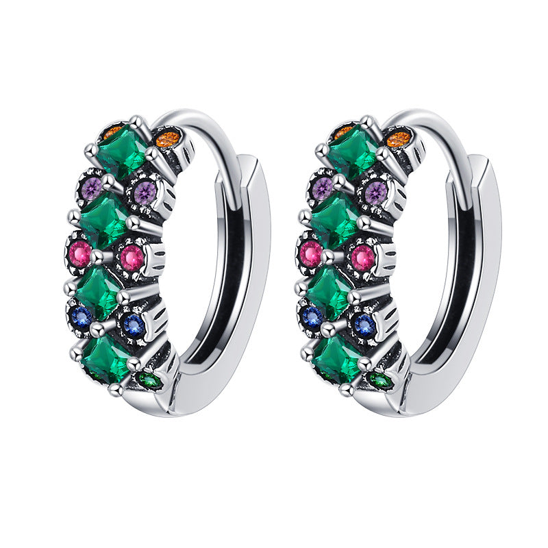 S925 Sterling Silver Green Zircon Stud Earrings
