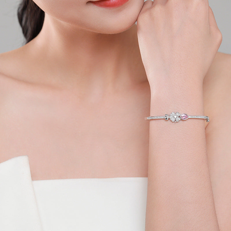 S925 Sterling Silver Four-Leaf Clover Bracelet for Women