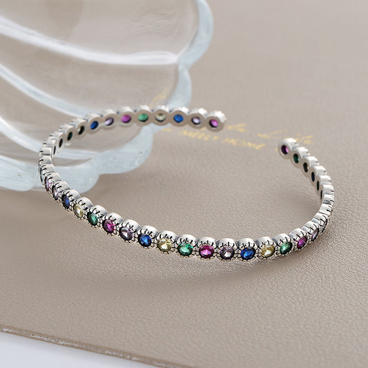 S925 Sterling Silver Vintage Colorful Zircon Bracelet
