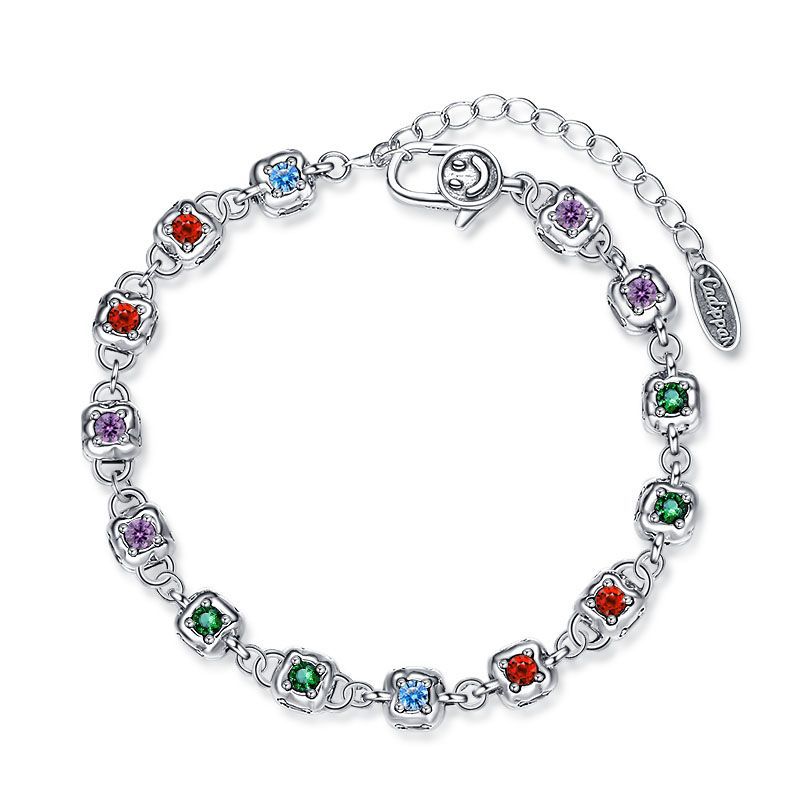 Rainbow Zircon Dice Bracelet for Women – S925 Sterling Silver Vintage Four-Sided Charm