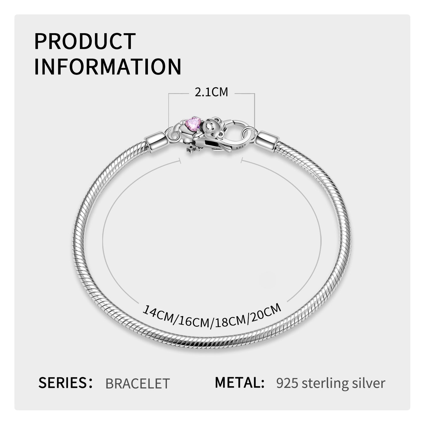 Love Little Bear Lobster Buckle Powder Zirconium Oxide 925 Sterling Silver Necklace Bracelet Diy Accessories Buckle