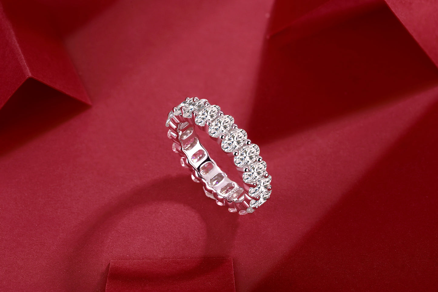 Oval Moissanite Wedding Ring (S925 Silver, Platinum Plated)