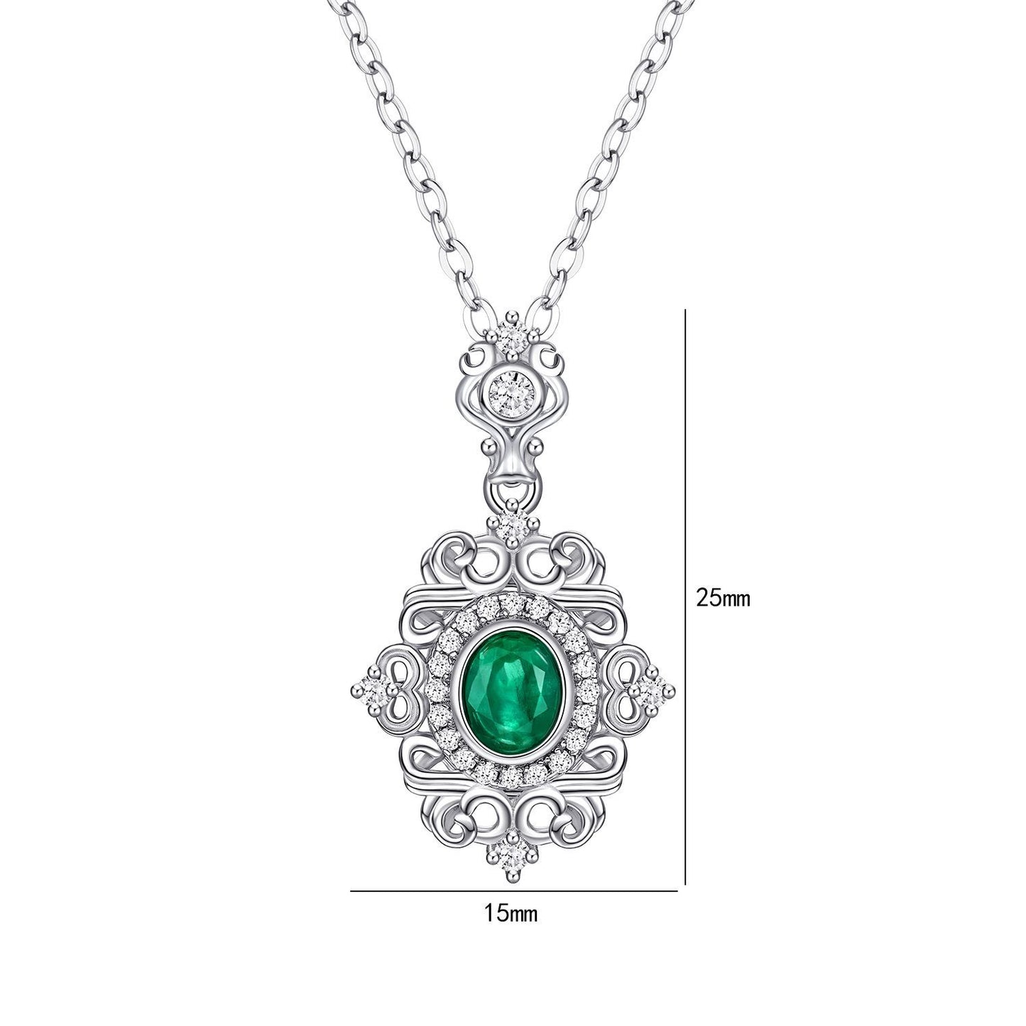 S925 Sterling Silver Natural Emerald Vintage Lace Necklace