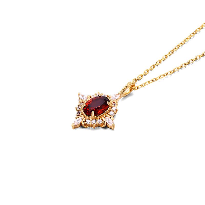 Retro Light Luxury Cross Star Garnet Pendant Necklace