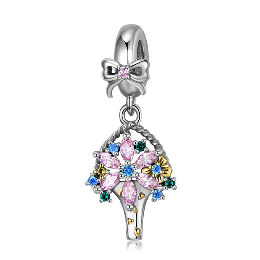 S925 Sterling Silver Warm Bouquet Pendant Charm