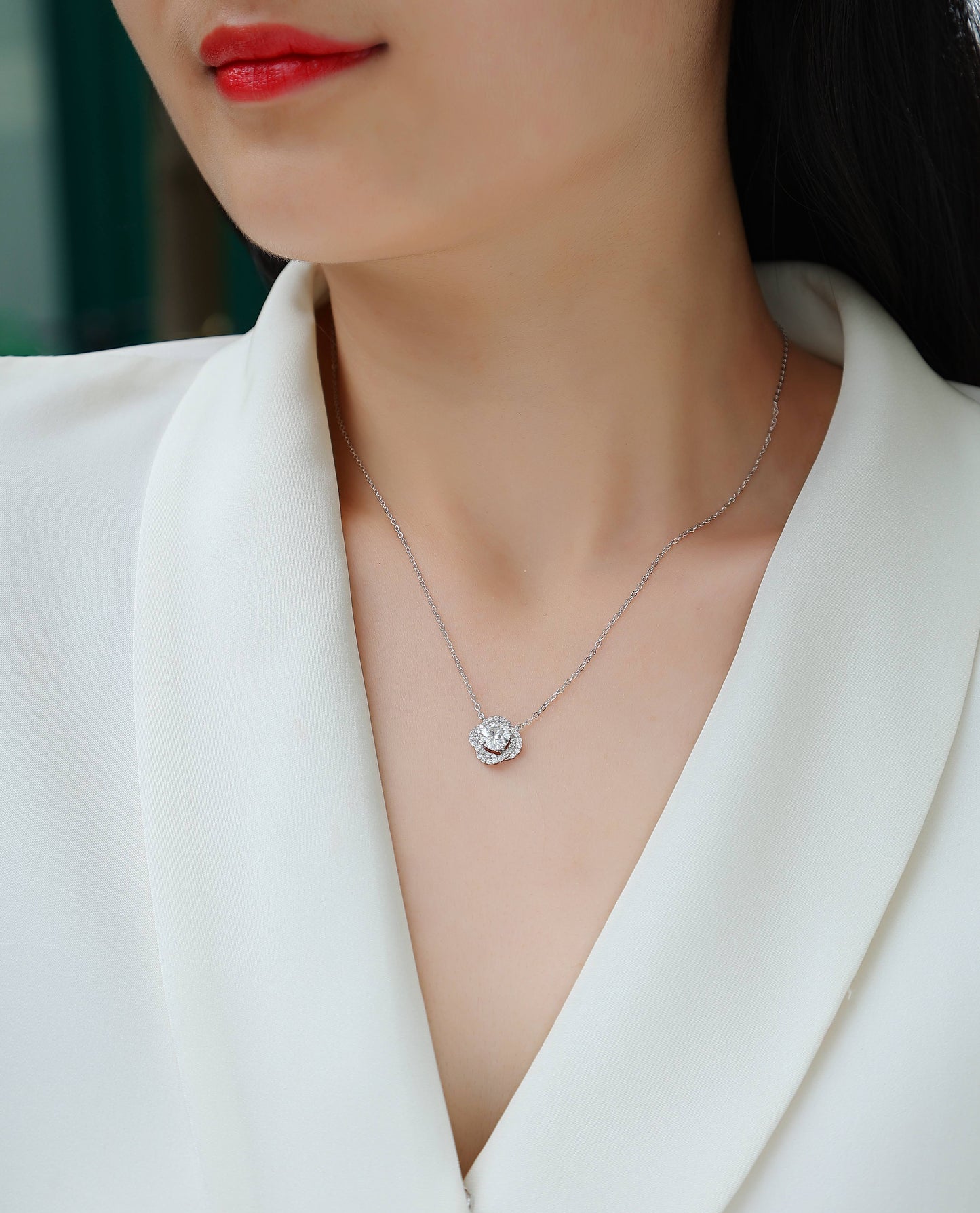 Moissanite Pendant Necklace (S925 Silver, Platinum Plated)