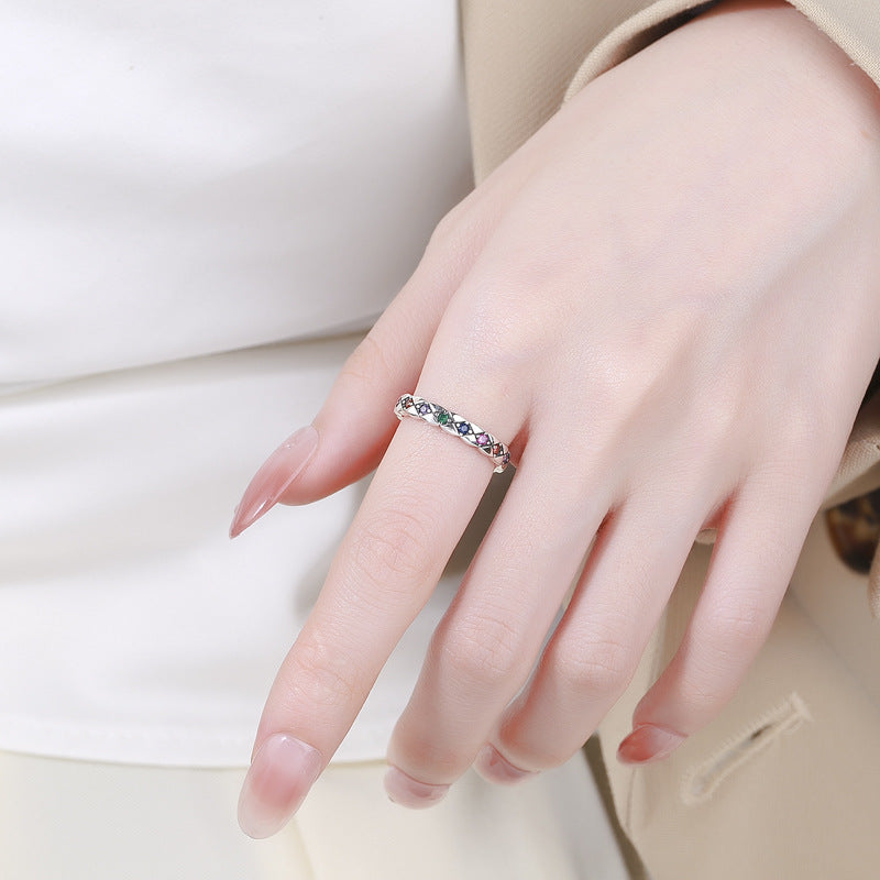S925 Sterling Silver Luxury Small Fragrant Rhombic Ring Fashion Personality