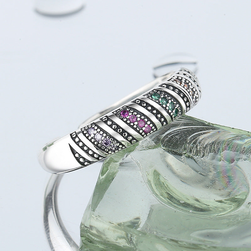 S925 Sterling Silver Color Diamond Thread Ring