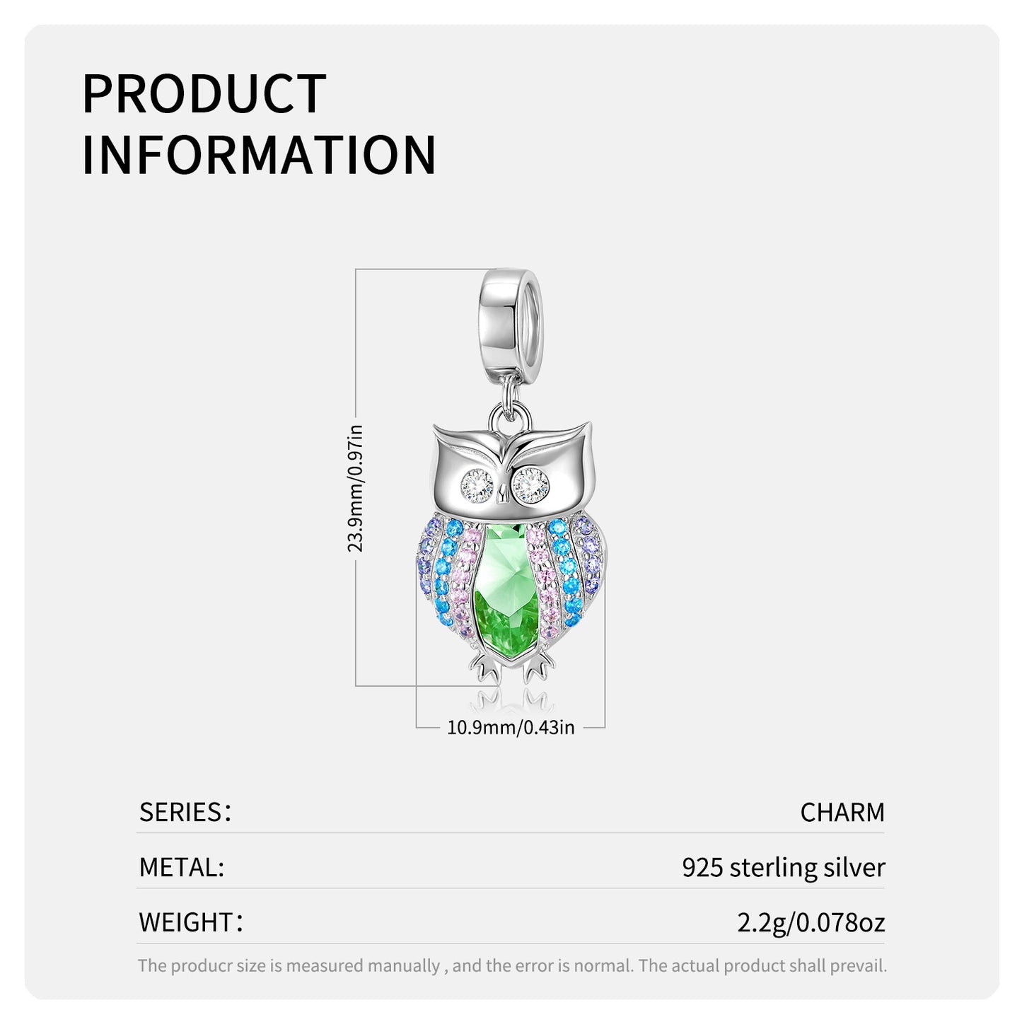 Original Design Owl Pendant Ins Wind Diy Beaded Bracelet Necklace S925 Sterling Silver