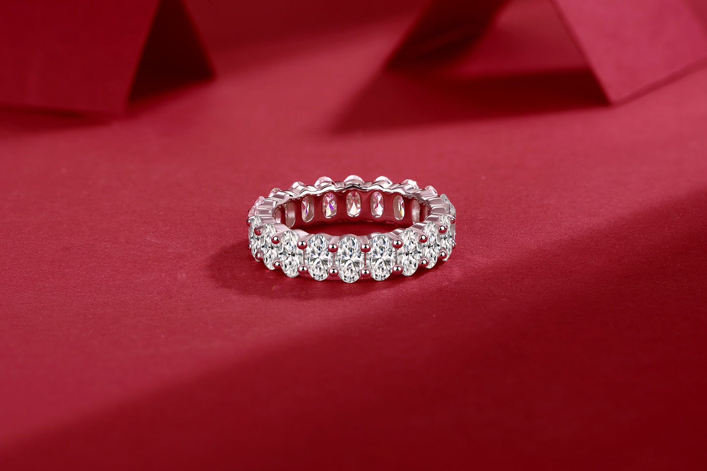Oval Moissanite Wedding Ring (S925 Silver, Platinum Plated)