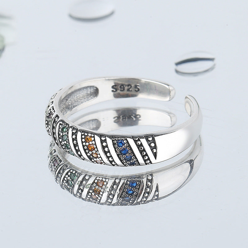 S925 Sterling Silver Color Diamond Thread Ring