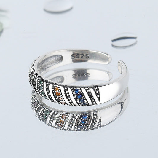 S925 Sterling Silver Color Diamond Thread Ring