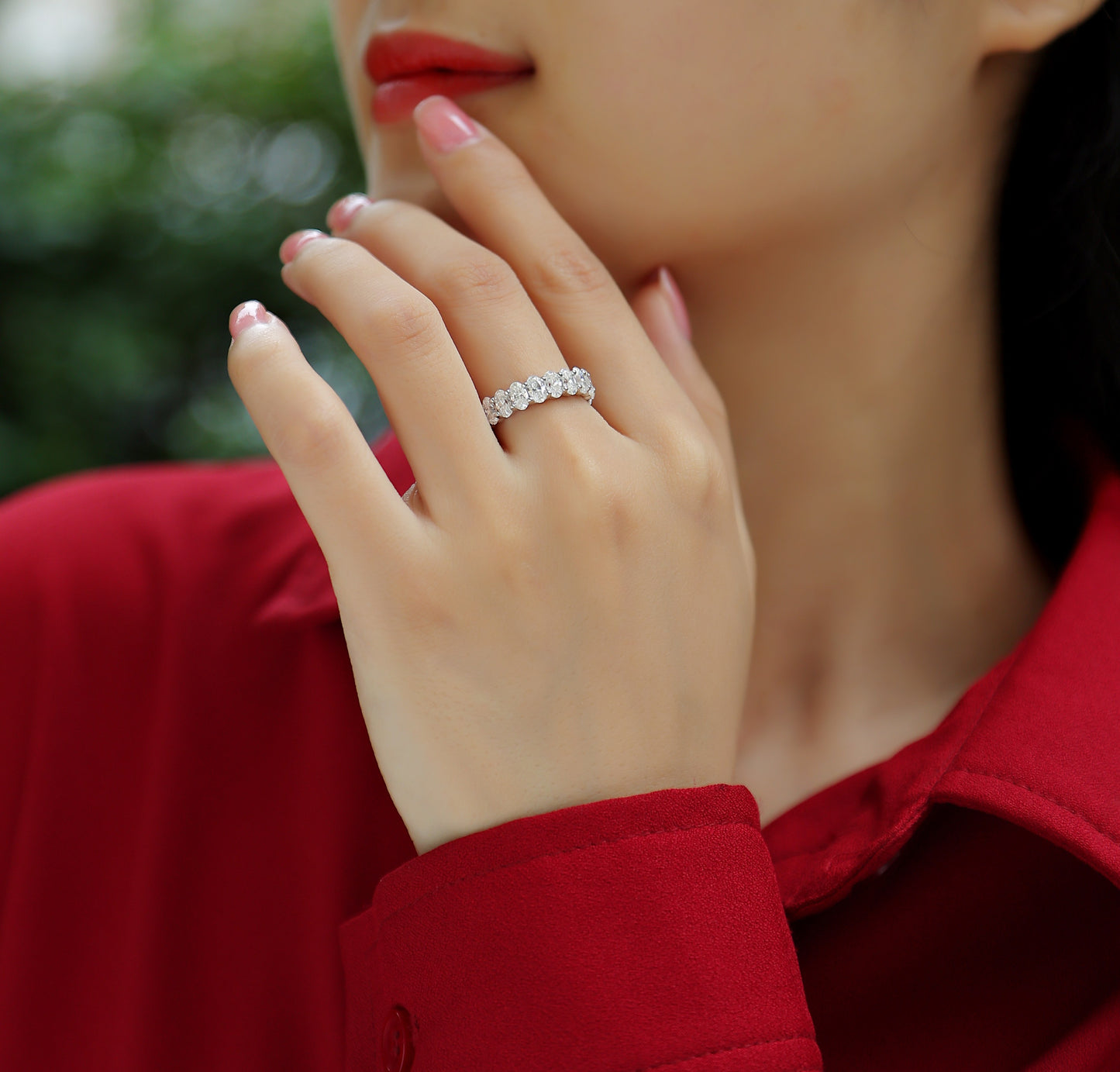 Oval Moissanite Wedding Ring (S925 Silver, Platinum Plated)
