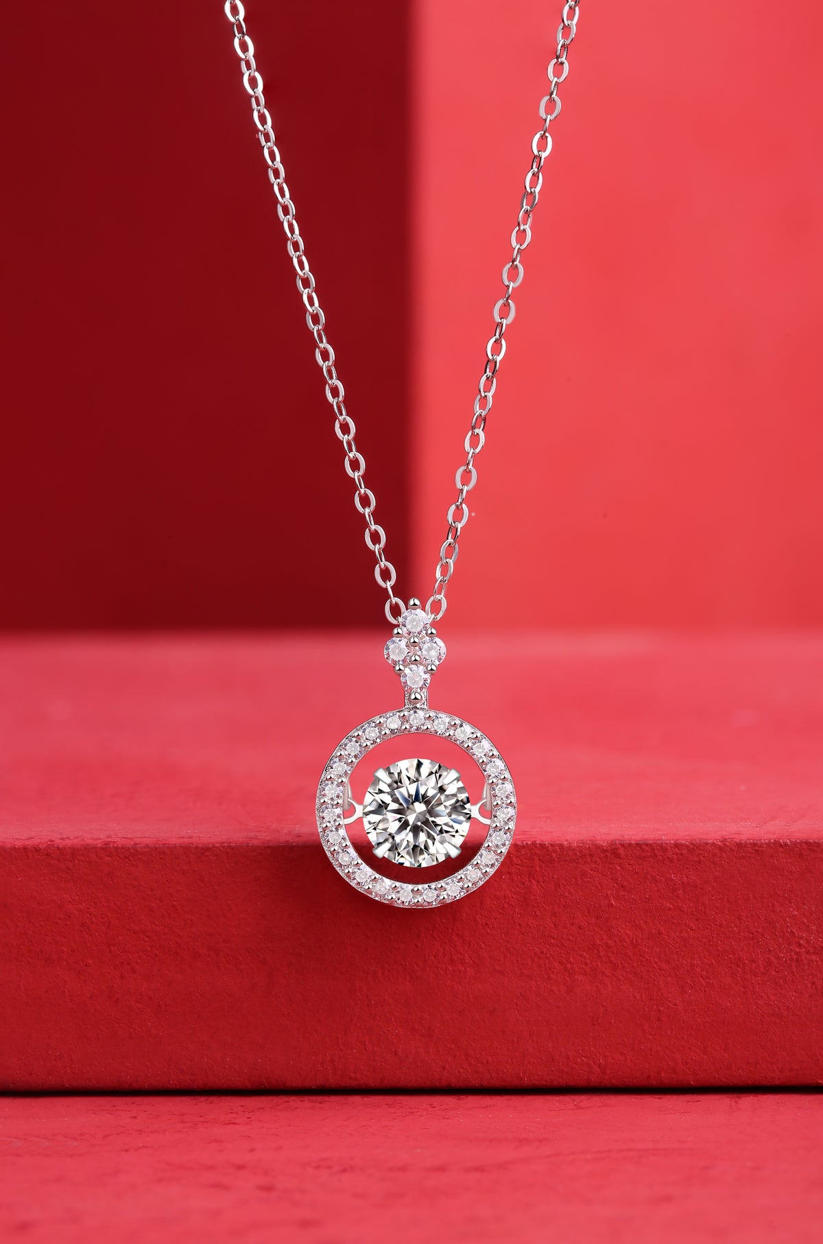 Moissanite Pendant Necklace (S925 Silver, Platinum Plated)
