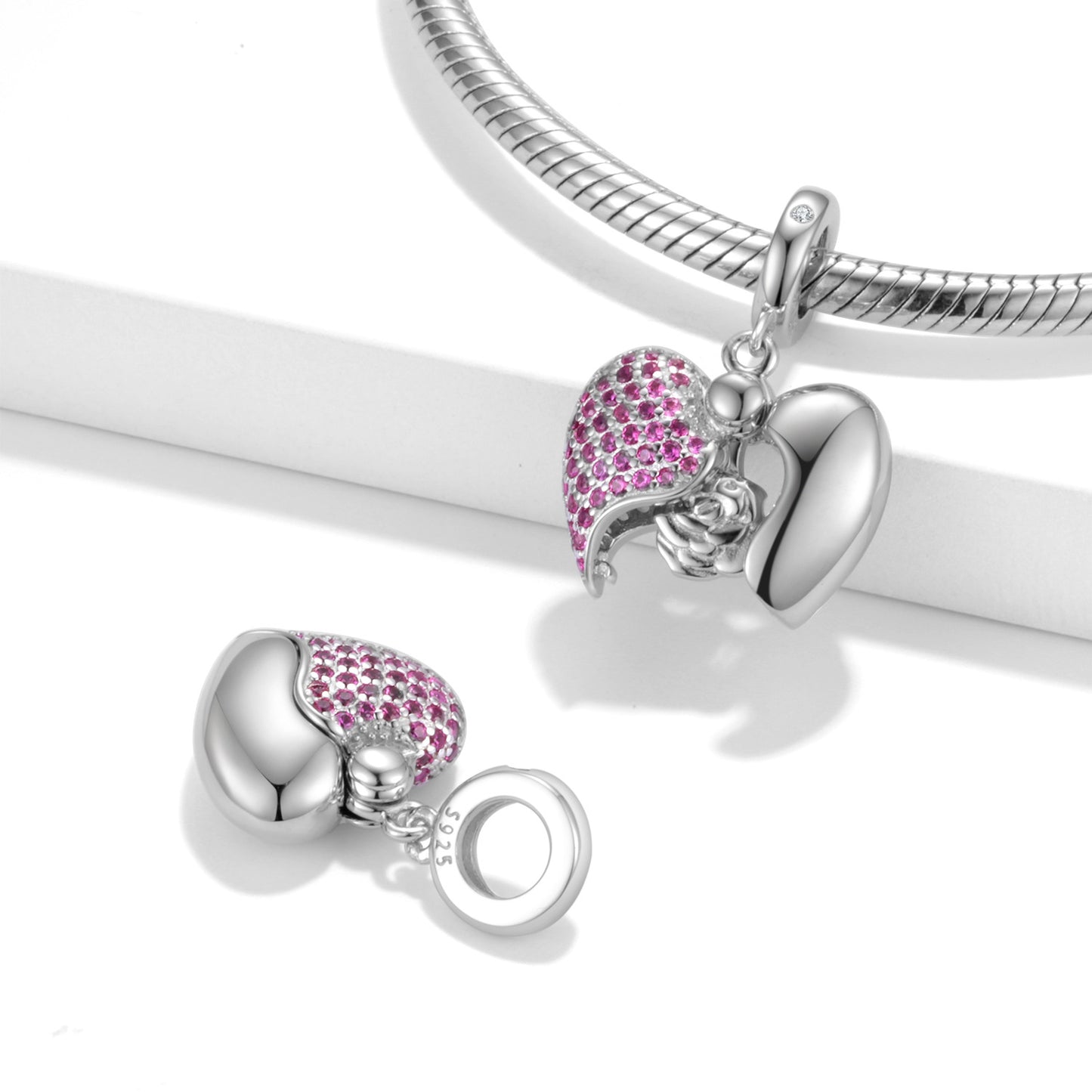 S925 Sterling Silver Red Rose Love Lock Bead Charm
