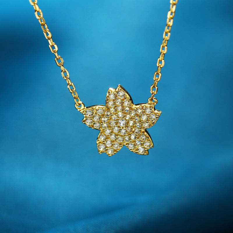 S925 Sterling Silver Diamond Flower Necklace for Women