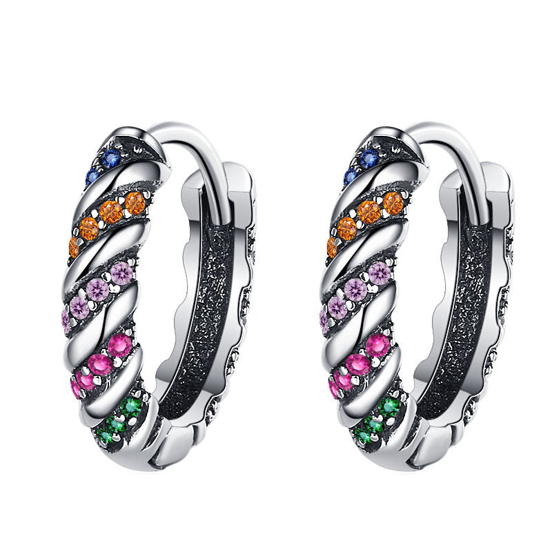 S925 Sterling Silver Multi-Color Striped Earrings for Women