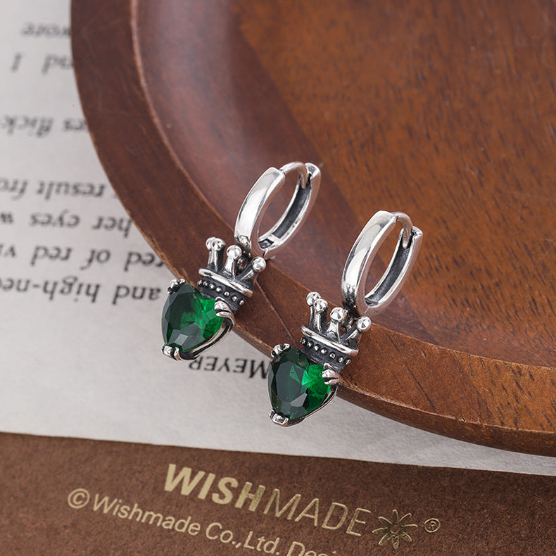 S925 Sterling Silver Crown Heart Vintage Earrings
