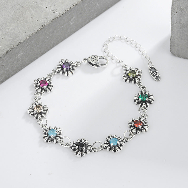 S925 Sterling Silver Vintage Daisy Diamond Bracelet