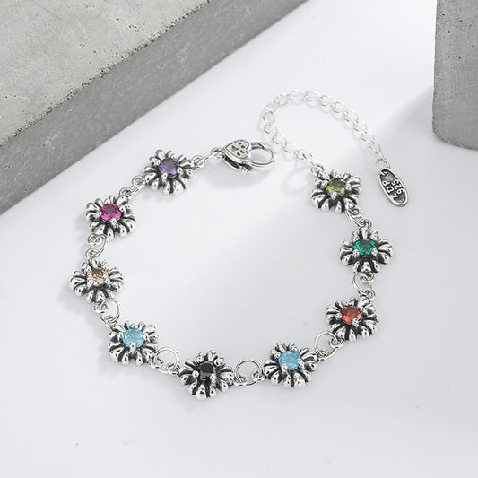 S925 Sterling Silver Vintage Daisy Diamond Bracelet