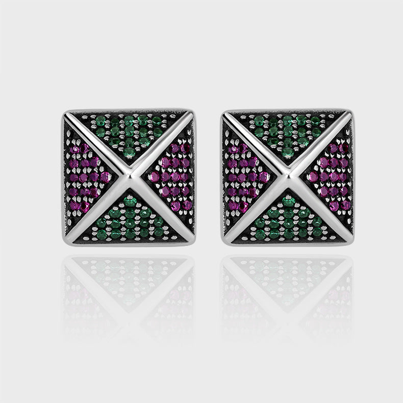 S925 Sterling Silver Pyramid Zircon Stud Earrings