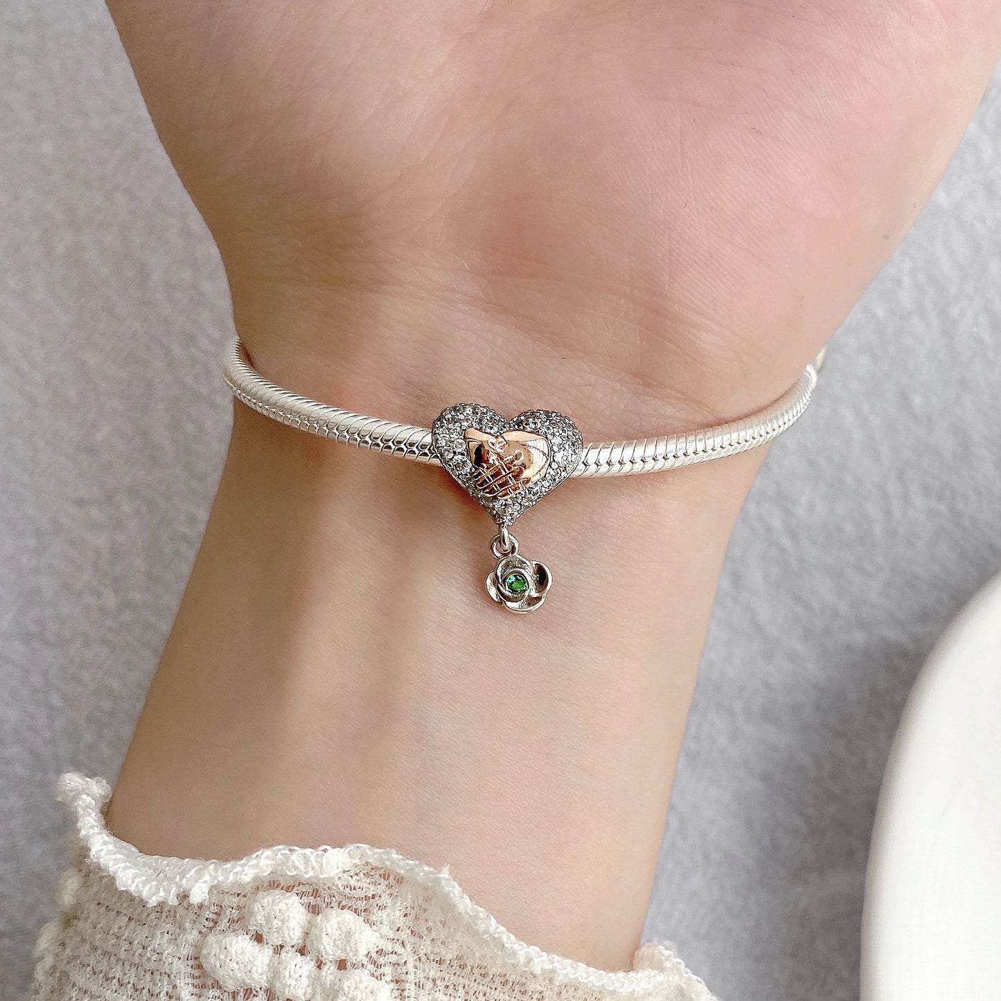 Large Hand Pull Small Hand 925 Sterling Silver Beads Mother's Day Necklace Diy Accessories