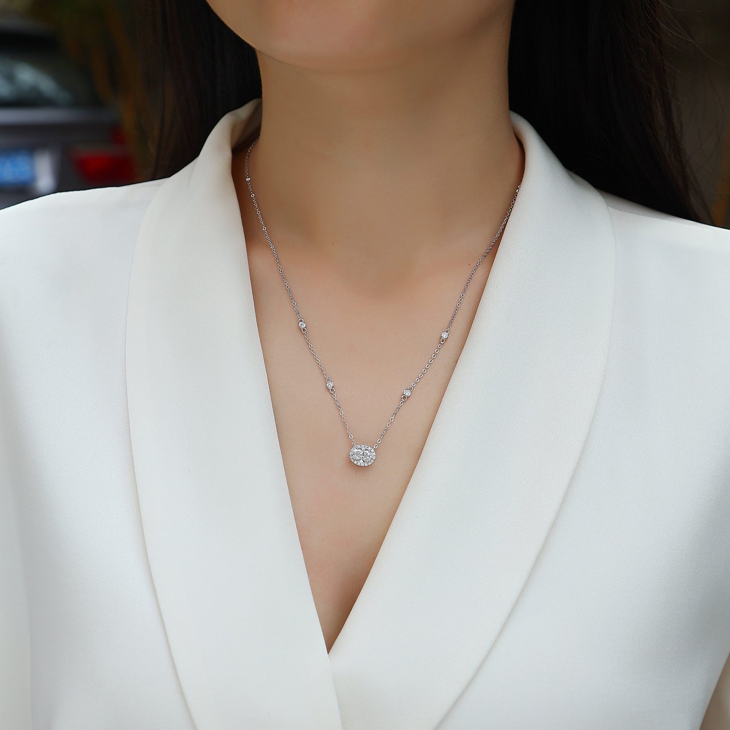 Moissanite Pendant Necklace (S925 Silver, Platinum Plated)