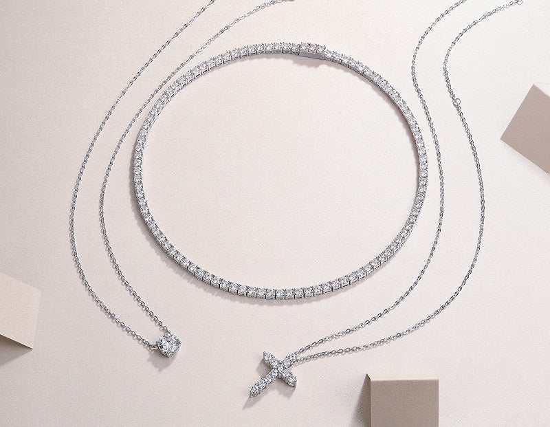 Moissanite Jewelry Set – Necklace & Chain (S925 Silver, Platinum Plated)