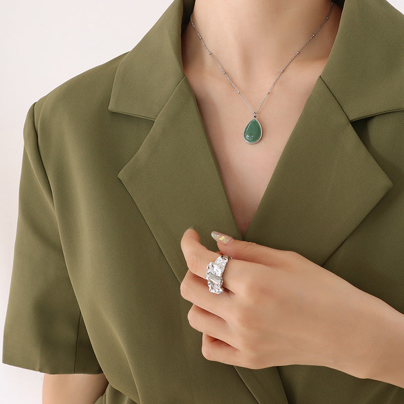 Natural Raw Gemstone Oval Pendant Necklace