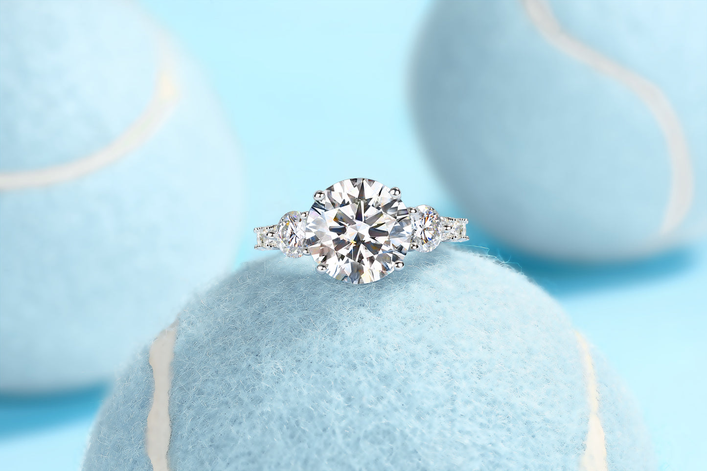 Luxury 5CT Three-Stone Moissanite Ring – S925 Silver