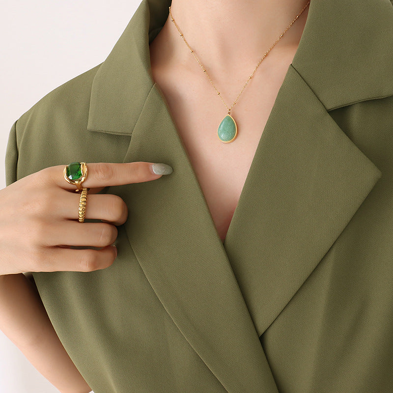 Natural Raw Gemstone Oval Pendant Necklace