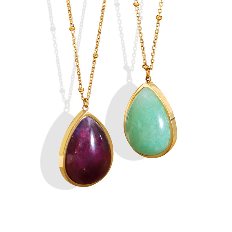 Natural Raw Gemstone Oval Pendant Necklace